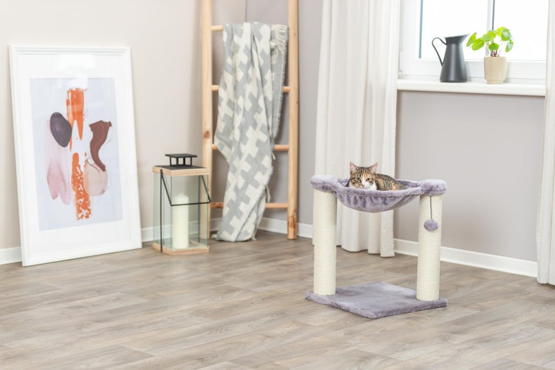 Trixie Baza Scratching Post â€“ Cat Tower with Sisal Rope, Cozy Hammock & Dangling Toy â€“ Durable Climber for Indoor Cats â€“ Gray, 15.7 x 15.7 x 19.7 in - Image 2